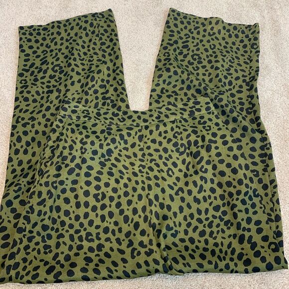 Zara khaki green black satin fluid leopard animal print pyjama pants Sz M NWT - Picture 5 of 13